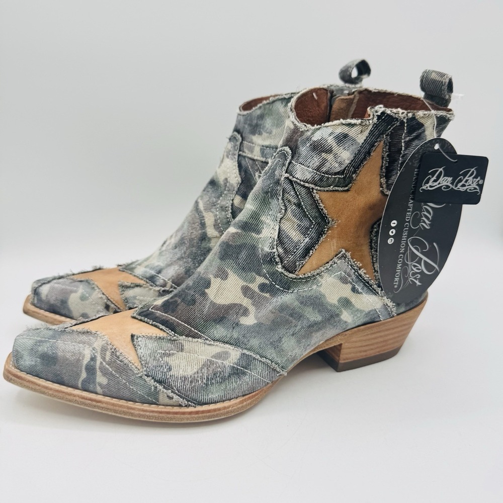 Dan Post Denim Camo Stardust Boots‎ Women's Size 8 Blue Natural Leather